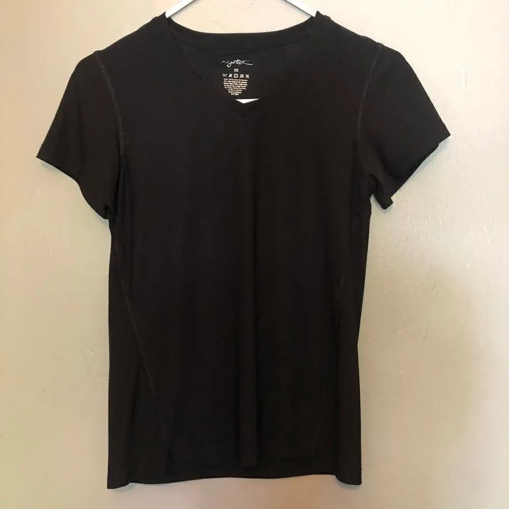 X BY GOTTEX Scoop Neck Mesh Panel Shirt Black SS SB
